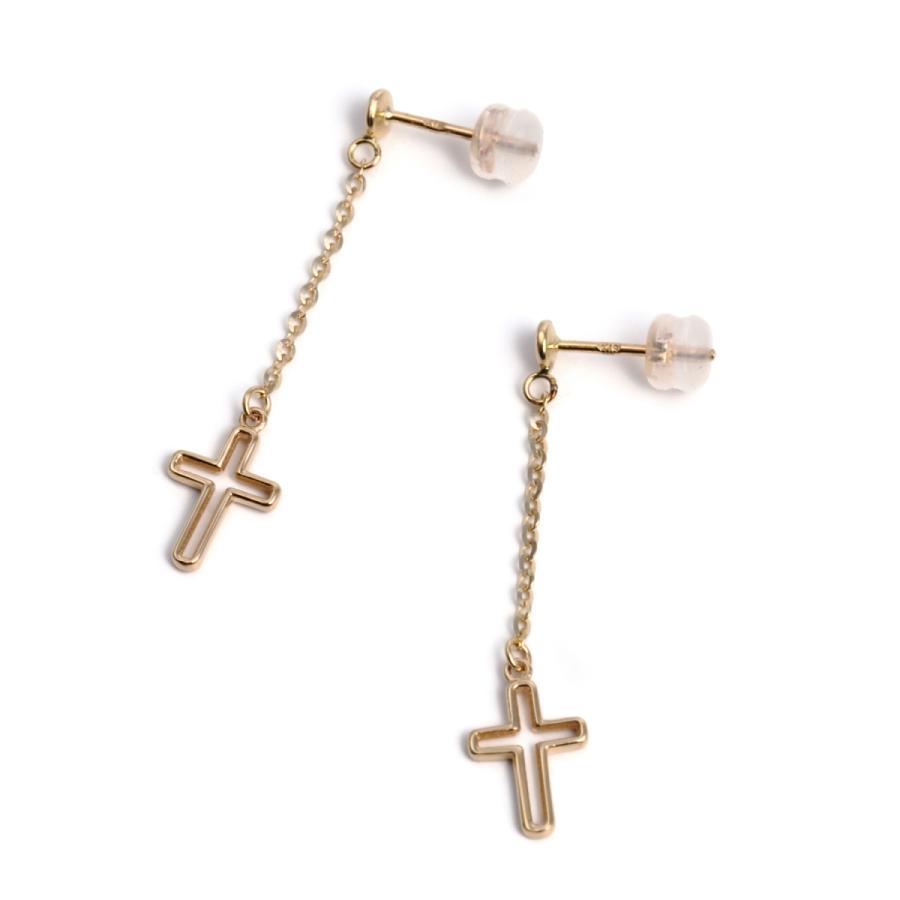 K18 ピアス クロス 十字架 揺れる ゴールド レディース メンズ 両耳 18