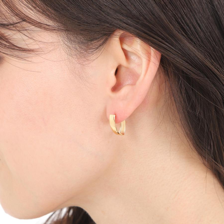 18金 フープピアス 幅広 両耳 イエローゴールド リング ピアス