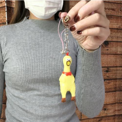 叫ぶチキン ストラップ キーホルダー カラビナタイプ びっくりチキン