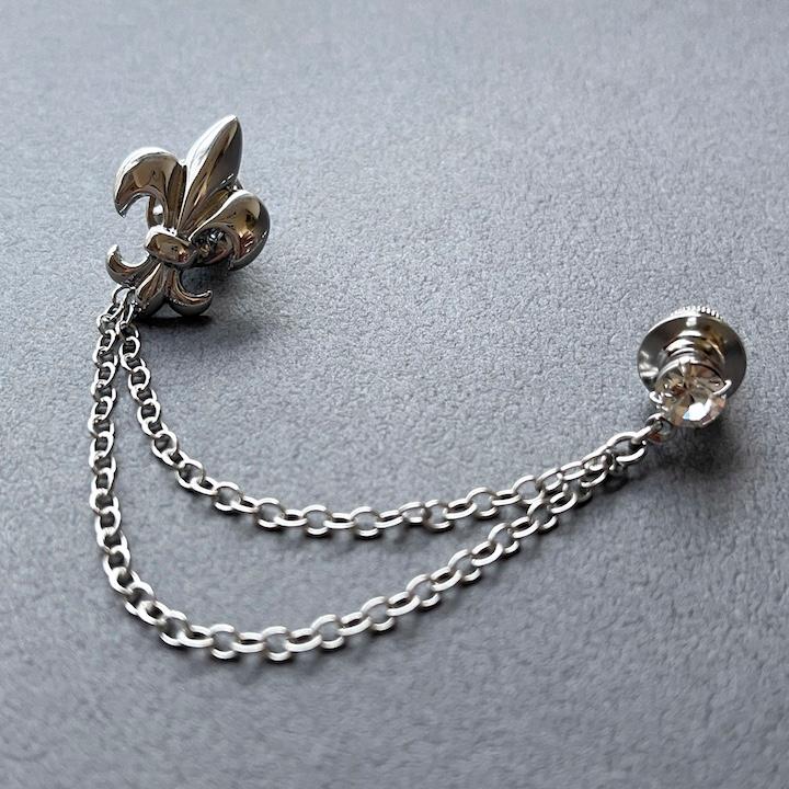 ブローチ メンズ タックピン 百合の紋章 チェーン ピンブローチ