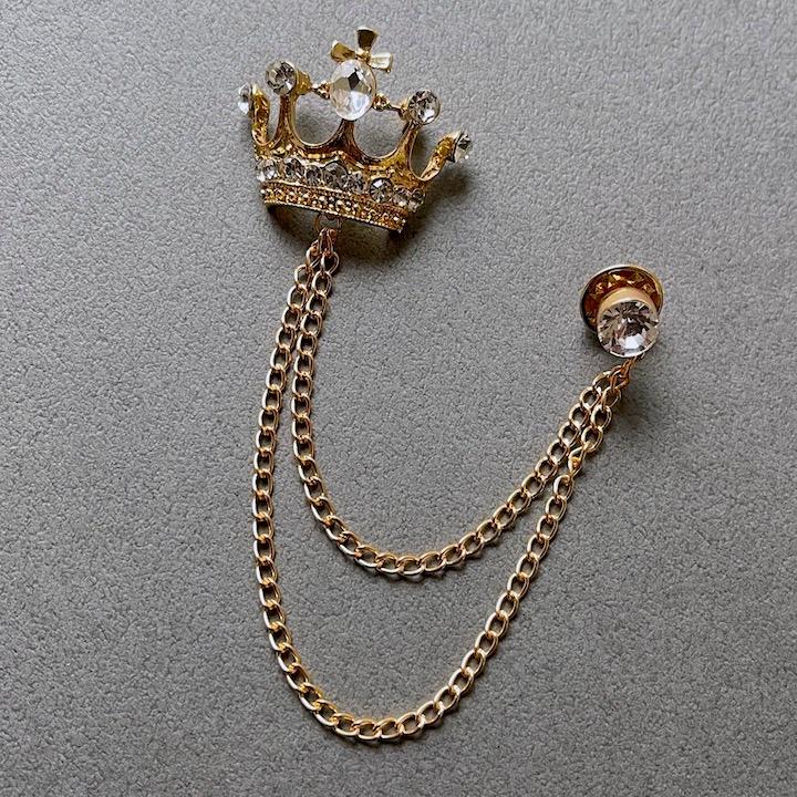 ブローチ メンズ クラウン チェーン ピンブローチ 王冠 子供 キッズ