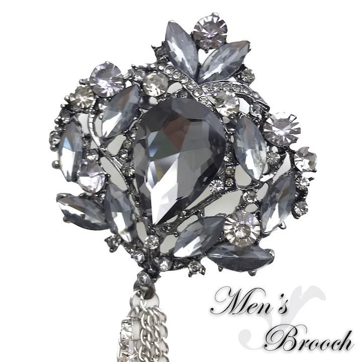 ブローチ クリスタル チェーン メンズ ゴージャス ストーン コサージュ