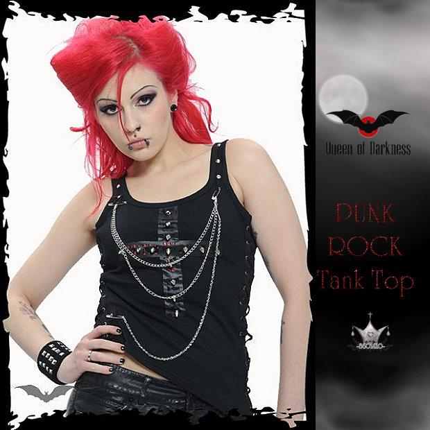 ゴシック パンク レディース 服 タンクトップ 鋲 十字架 サイド