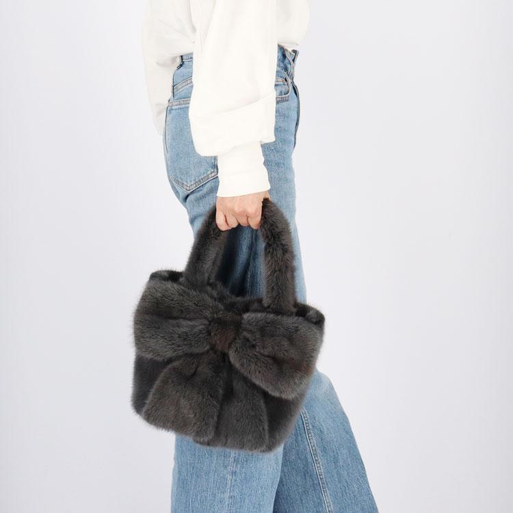 バッグ ファー リアルファー 日本製 ミンク ハンドバッグ リボン