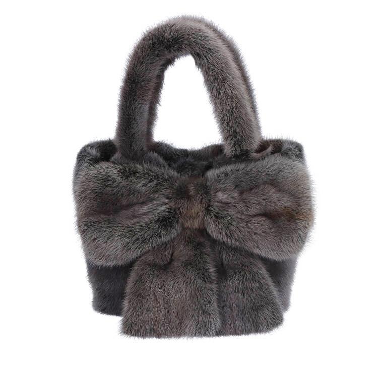 バッグ ファー リアルファー 日本製 ミンク ハンドバッグ リボン