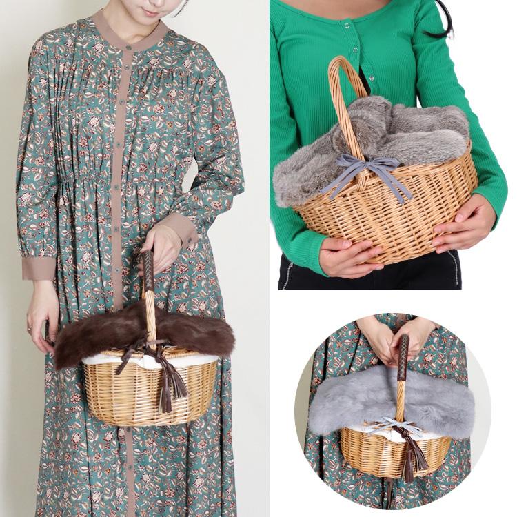 バッグ カバー 大 ラビット ファー 飾り パーツ カバーのみ かごバッグ