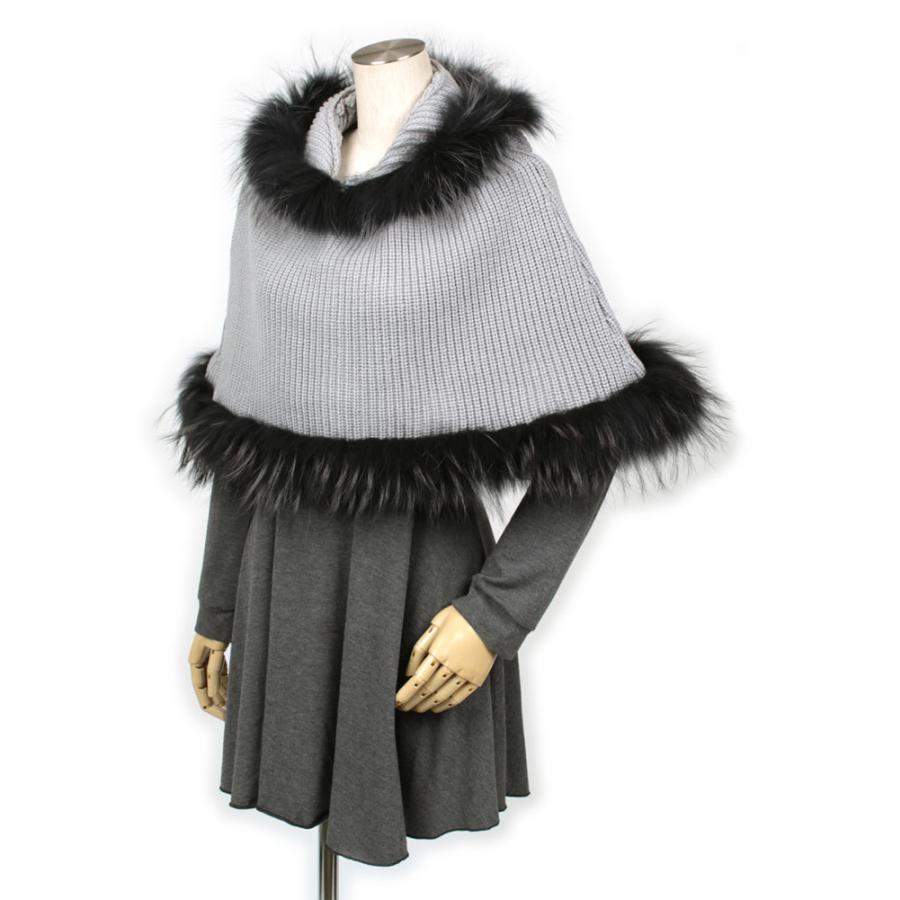 ラクーン ファー ニット ポンチョ フード付 レディース : エルベート