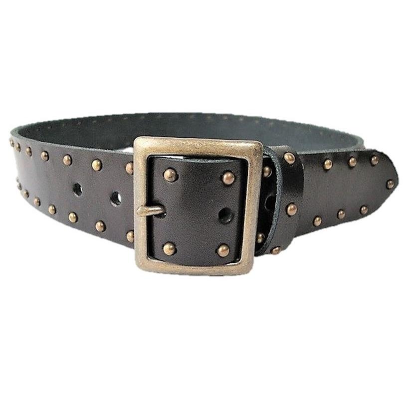 栃木レザー ヴィンテージ調スタッズベルト 黒 サイドオンリー 日本製