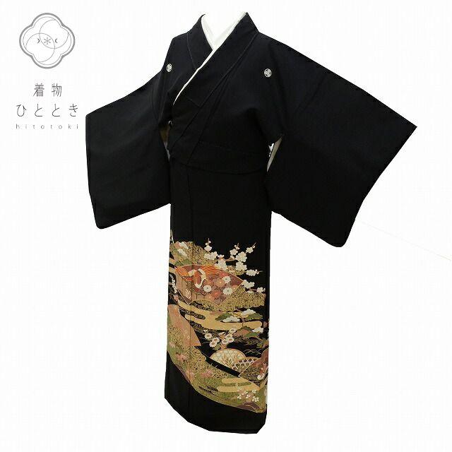 リサイクル着物 黒留袖 中古 正絹 三つ紋 比翼付き 結婚式 金駒刺繍 箔