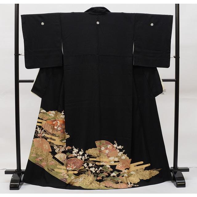 リサイクル着物 黒留袖 中古 正絹 三つ紋 比翼付き 結婚式 金駒刺繍 箔