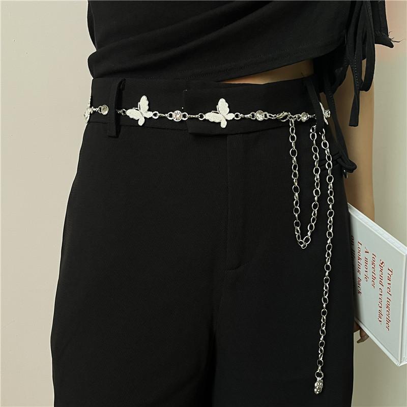 ベルト バタフライデザインシルバーチェーンベルト 新発売セール