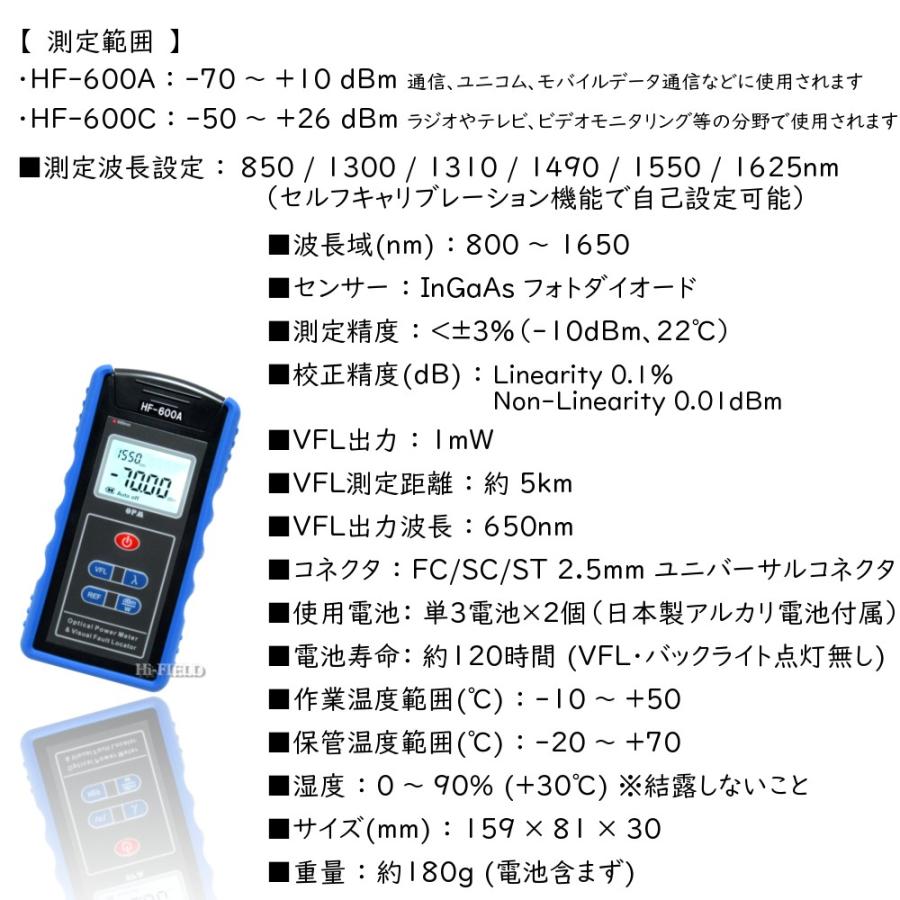 光パワーメーター HF-600 光ファイバーチェッカー(5km)一体型