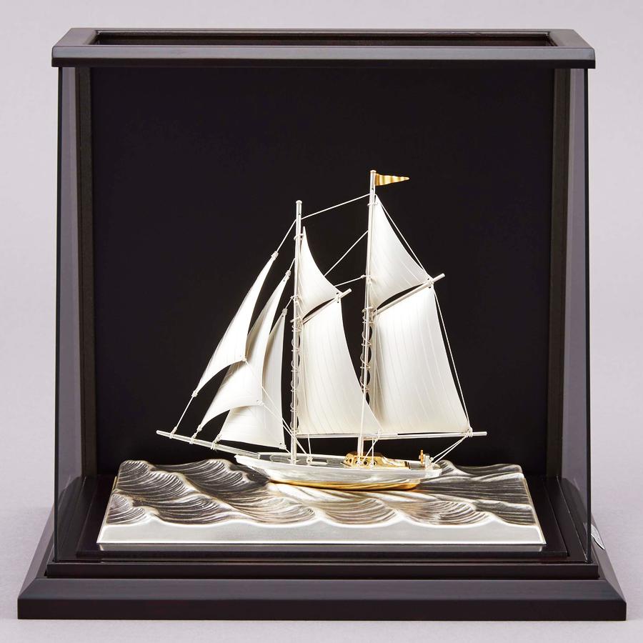 ヨット 2本マスト 5号｜銀製置物/スロープガラスケース : HIKARI