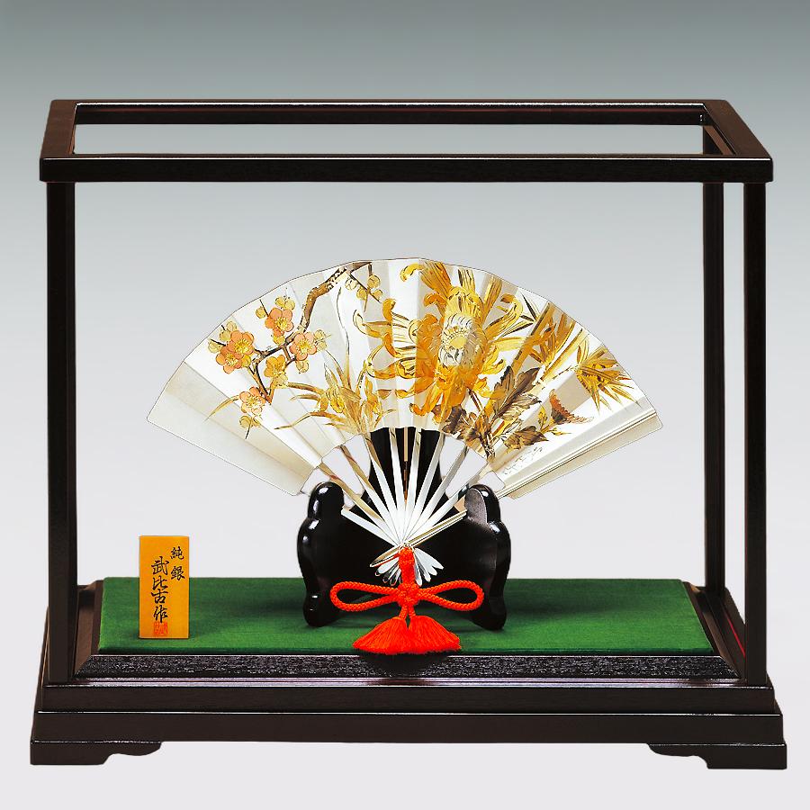 扇 四君子｜純銀製置物/ガラスケース 5号 : HIKARI GALLERYヤフー店
