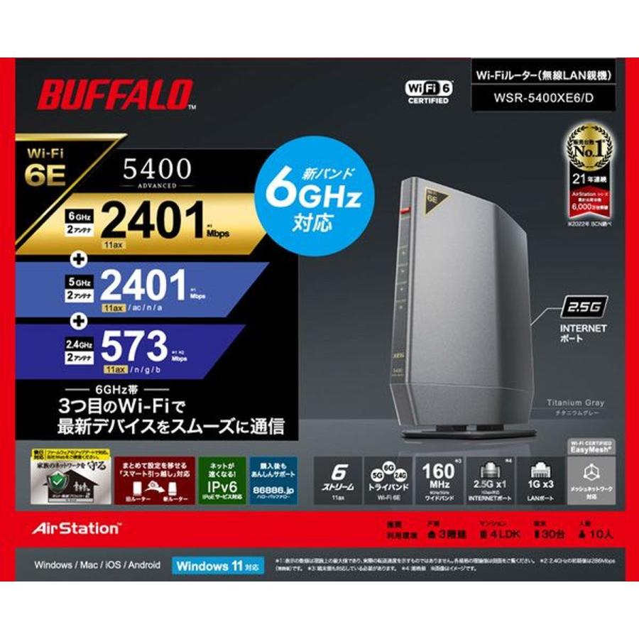 BUFFALO（バッファロー） AirStation 無線LAN Wi-fiルーター Wi-Fi6E