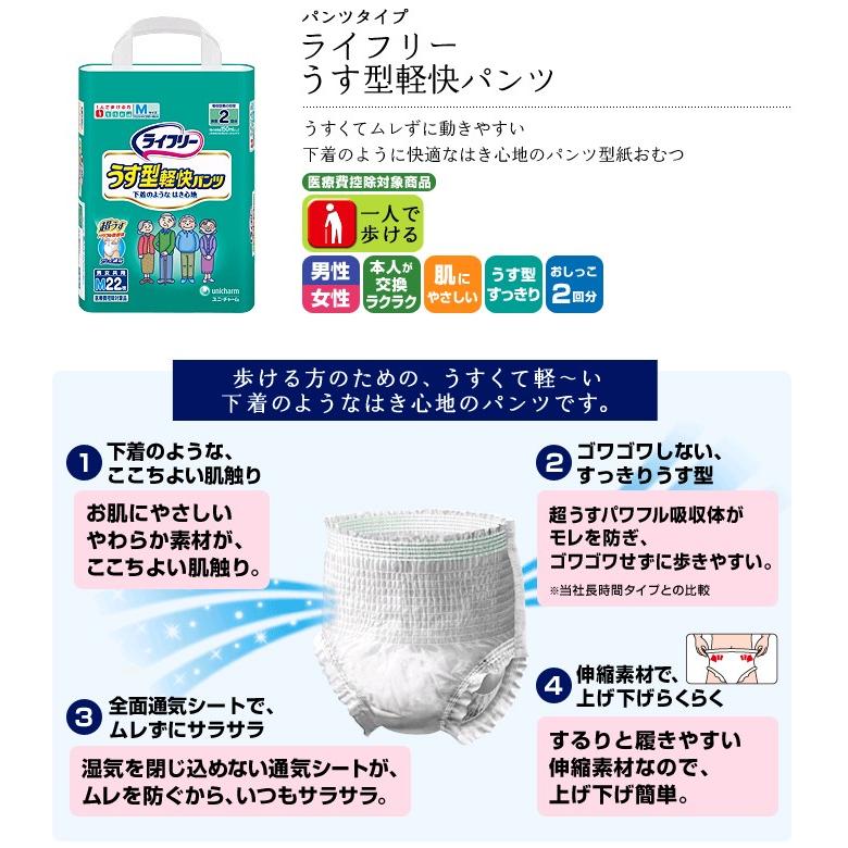 ライフリー うす型軽快パンツ 大人用紙おむつ Mサイズ ケース(22枚入×4