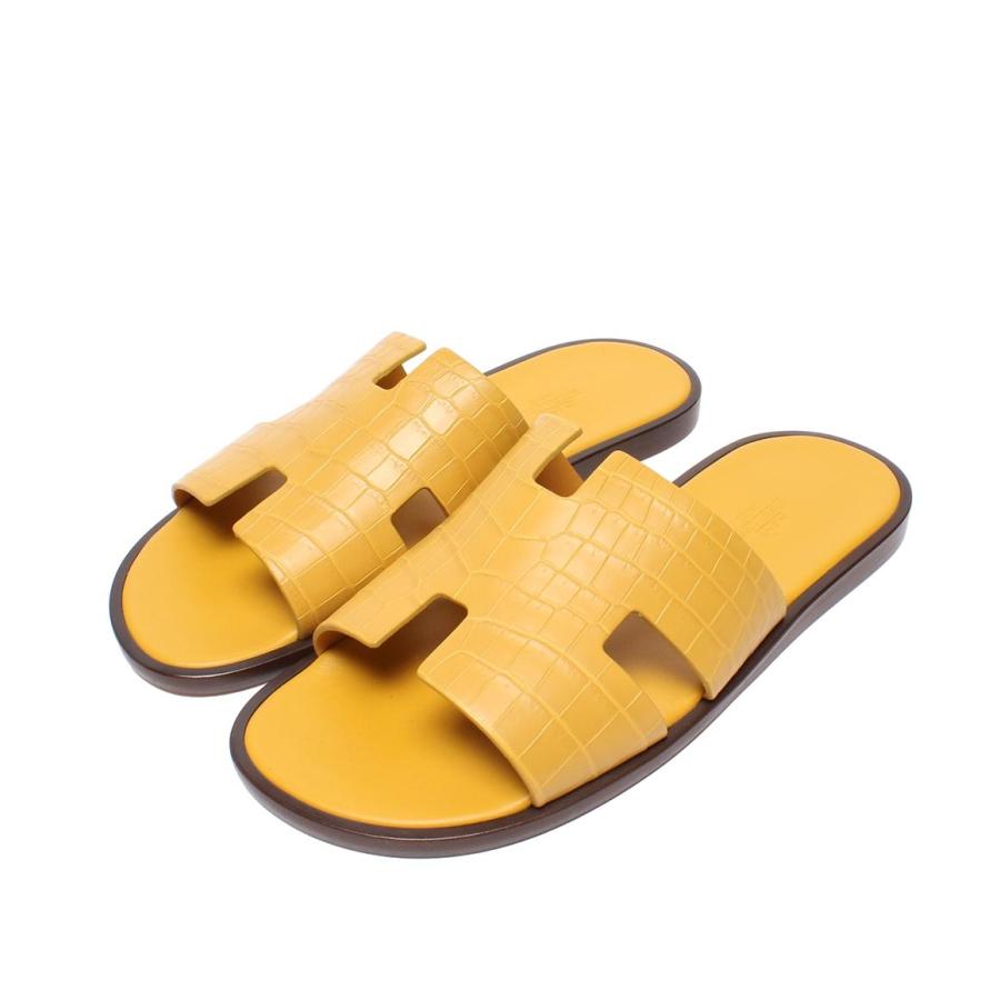 美品 エルメス フラットサンダル クロコダイル Hロゴ イズミール