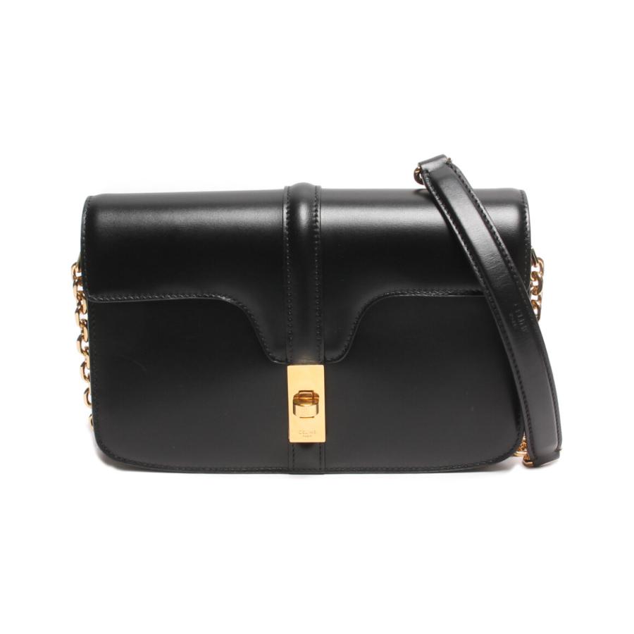 セリーヌ レザーショルダーバッグ ターンロック ゴールド金具 チェーン