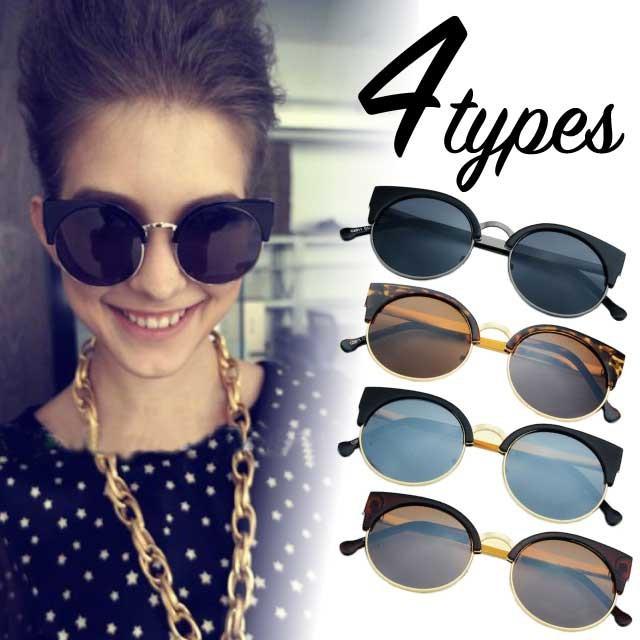 送料無料 サングラス キャットアイ 猫耳 UVカット メタルフレーム 男女