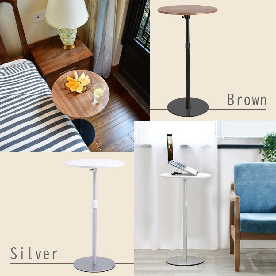 丸テーブル 白 60cm サイドテーブル 丸 ダイニング 昇降式 幅40cm 高さ