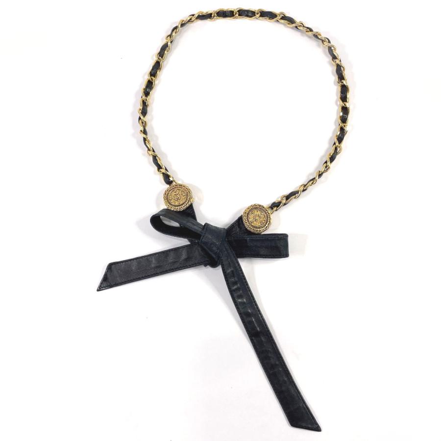 た*や様 CHANEL シャネル ココマーク リボン チェーン ベルト ブラック