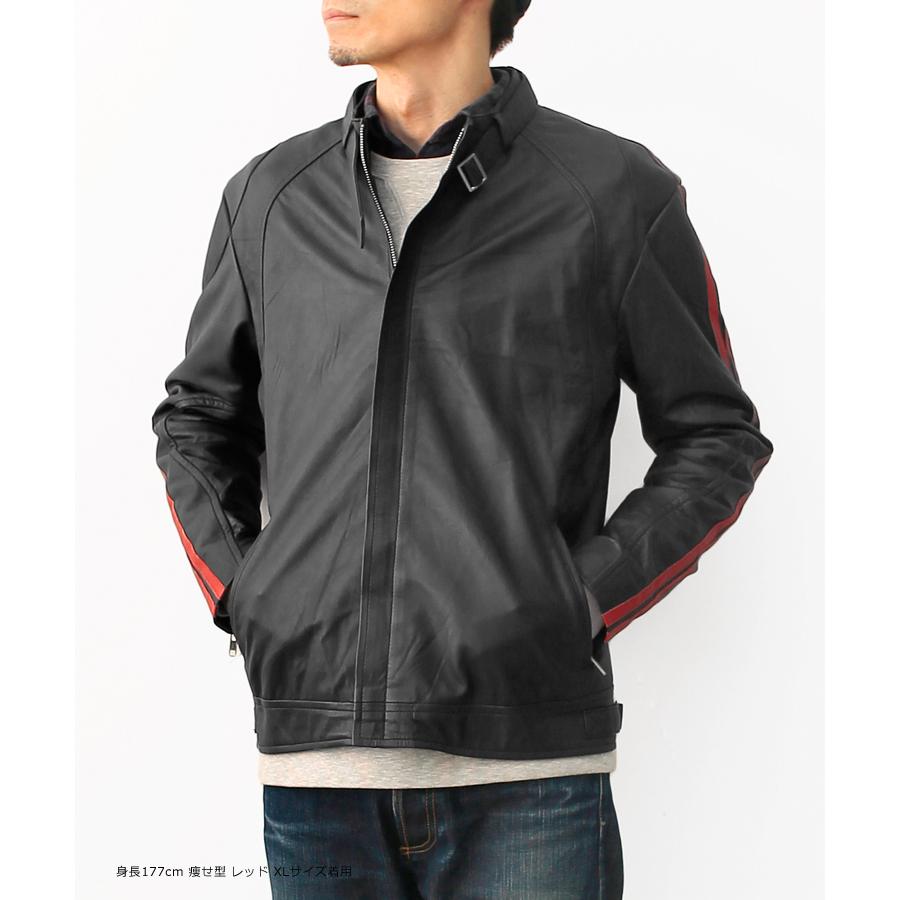 レザージャケット シングルライダース サイドライン メンズ 革ジャン