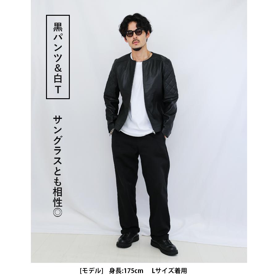 レザージャケット ノーカラー 革ジャン メンズ 秋冬 本革 ラムレザー