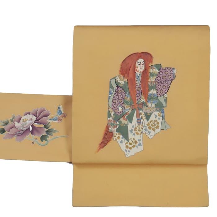 塩瀬染め帯の逸品 リサイクル名古屋帯 染め帯 連獅子 歌舞伎柄 日本