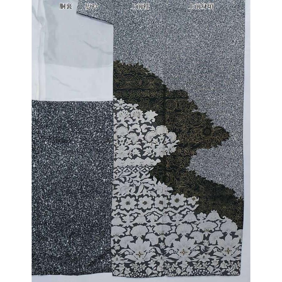 リサイクル訪問着袷 友禅染め 黒 モダン たたき染め 身丈155cm 裄63cm