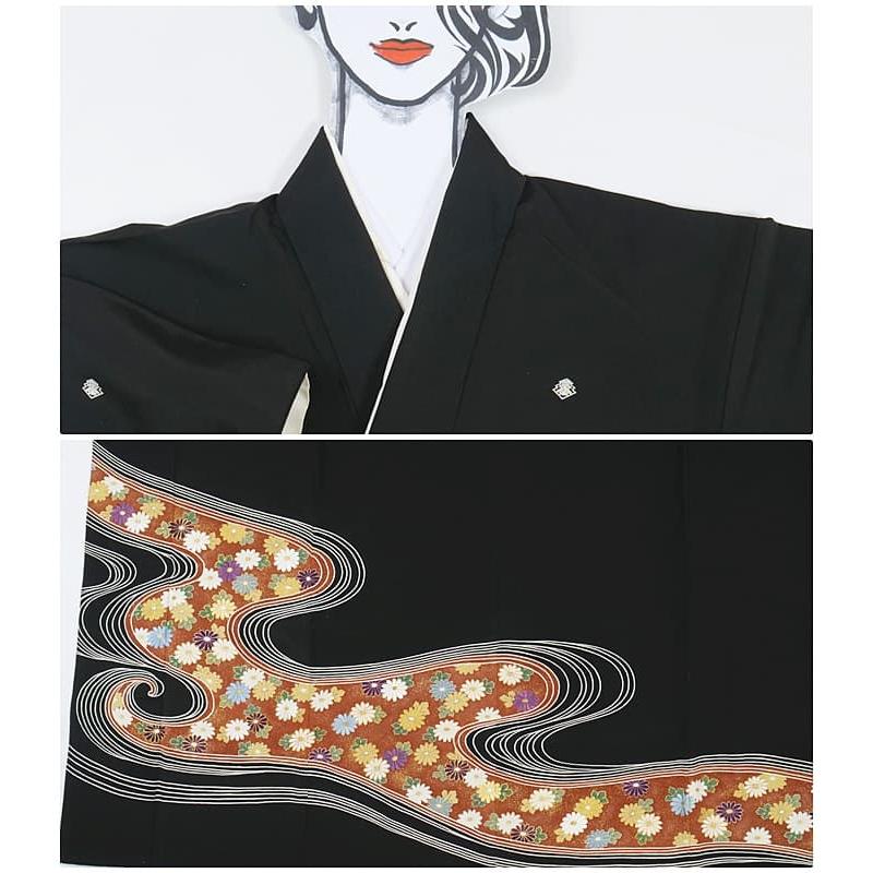 黒留袖 リサイクル 留袖 比翼仕立て 逸品 結婚式 刺繍柄 糸目友禅 菊