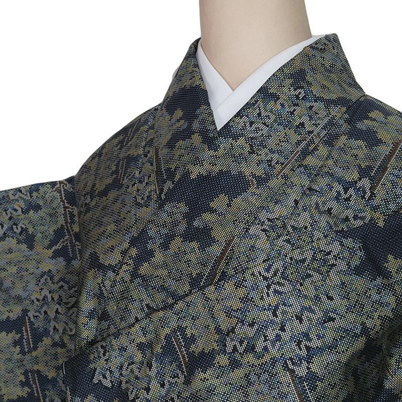 リサイクル 大島紬 大島つむぎ 藍色 経緯絣 十字絣 新古品 9マルキ