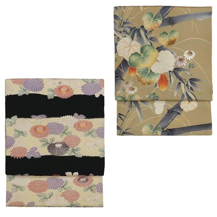 全通柄 リサイクル 袋帯 染め帯 リバーシブル 日本刺繍 昭和