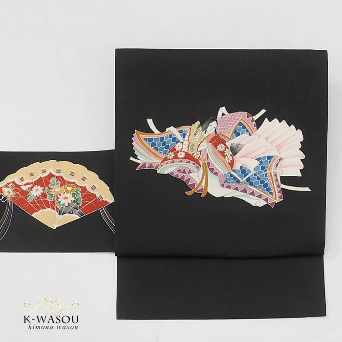 塩瀬 名古屋帯」仕立て上がり リサイクル 名古屋帯 塩瀬 黒 八寸名古屋