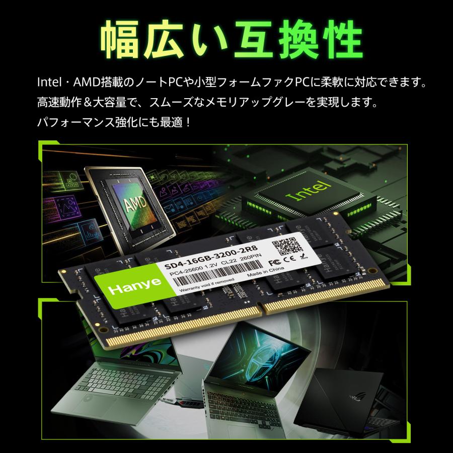 Hanye ノートPC用メモリ PC4-25600(DDR4-3200) 32GB(16GBx2枚) SODIMM