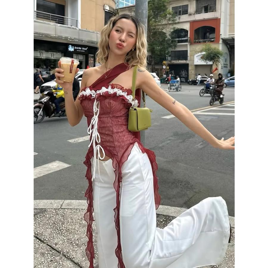 Y2K 古着 GLAD NEWS スタッズストラップ タイダイ ビスチェ キャミ Y2K