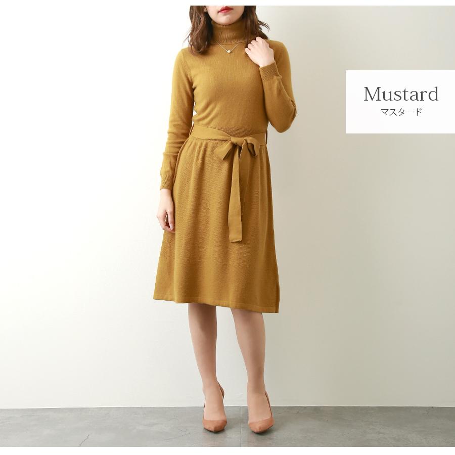ニットワンピース レディース 長袖 膝丈 フレア タートルネック