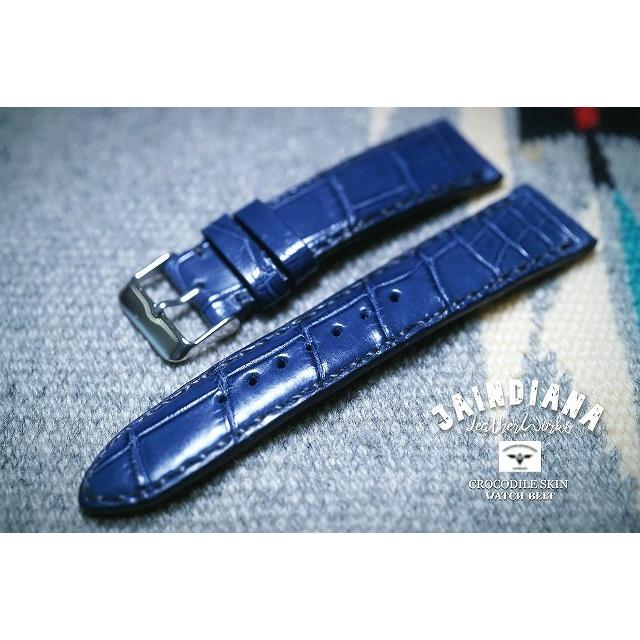 クロコダイル交換用腕時計ベルト ワニ革 ウォッチバンド ブルー