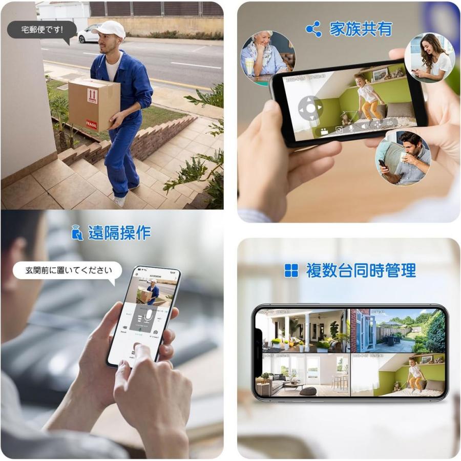 屋外防犯カメラ ソーラー充電 360° 撮影可能 パンチルト 500万超高画素