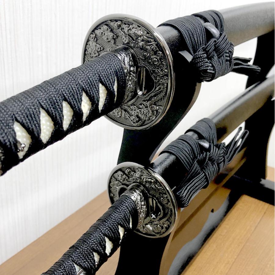 日本刀（美術鑑賞用模造刀）大刀・小刀2本セット 黒石目 新デザイン
