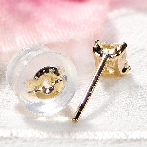 18金 プリンセスカット ピアス ダイヤモンド スクエア ライトイエロー