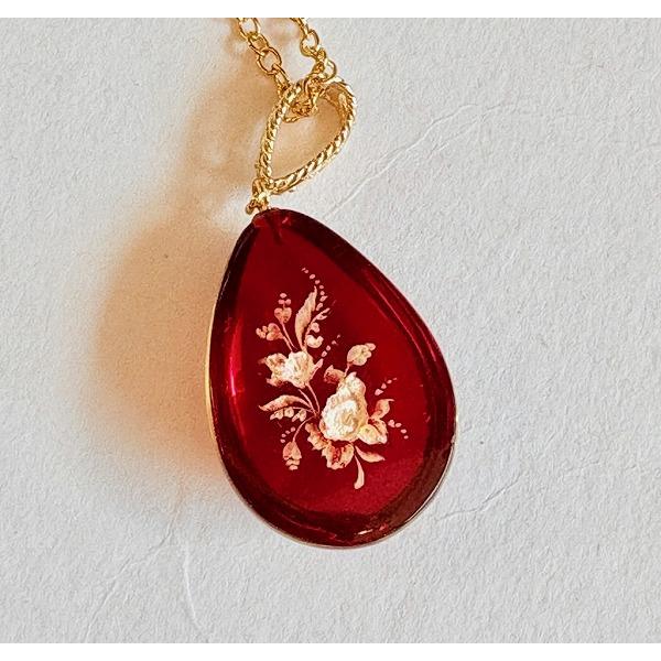 還暦祝い 女性 琥珀 ネックレス ペンダント レッドアンバー インタリオ