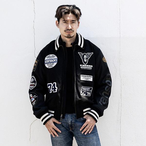 VANSON（バンソン） メンズ ジャケット バイク スタジャン ワッペン