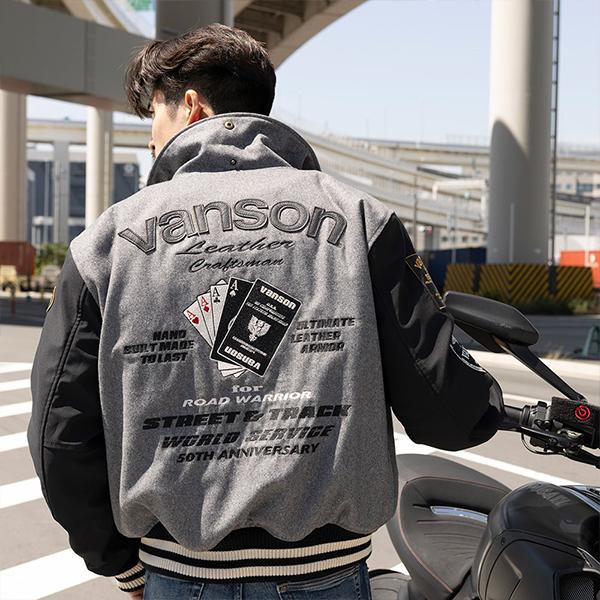 VANSON（バンソン） メンズ ジャケット バイク スタジャン ワッペン