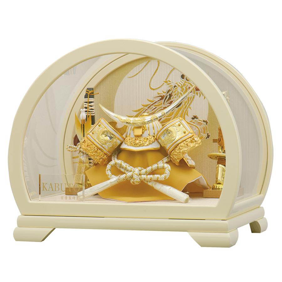 五月人形 コンパクト ケース入り 丸形 円 白 ホワイト 伊達 おしゃれ