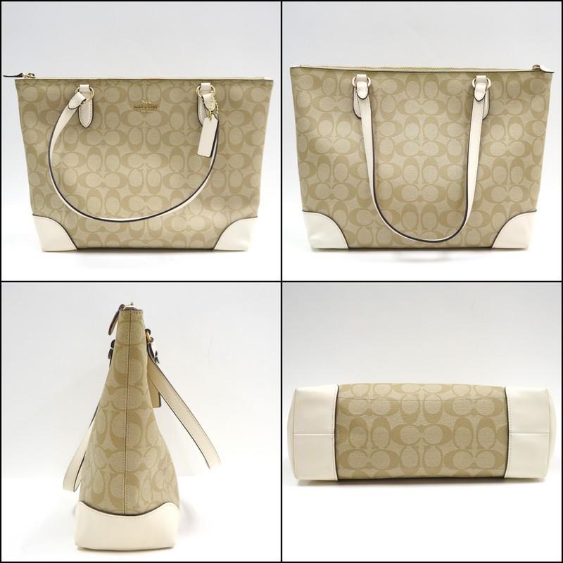 COACH コーチ トートバッグ シグネチャー ベージュ×ホワイト ゴールド
