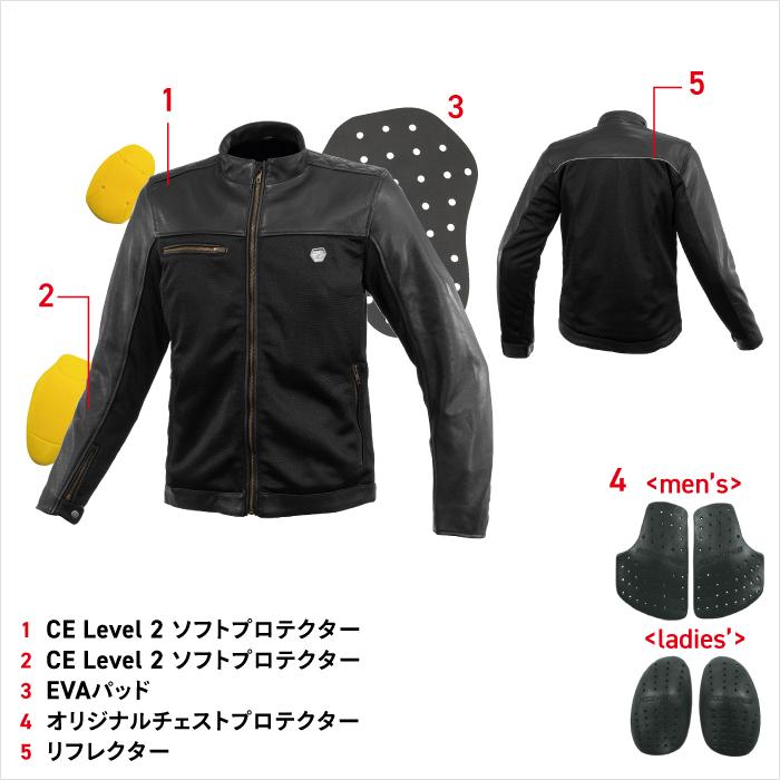 コミネ（Komine） メッシュジャケット JK-166 ハーフレザーメッシュ