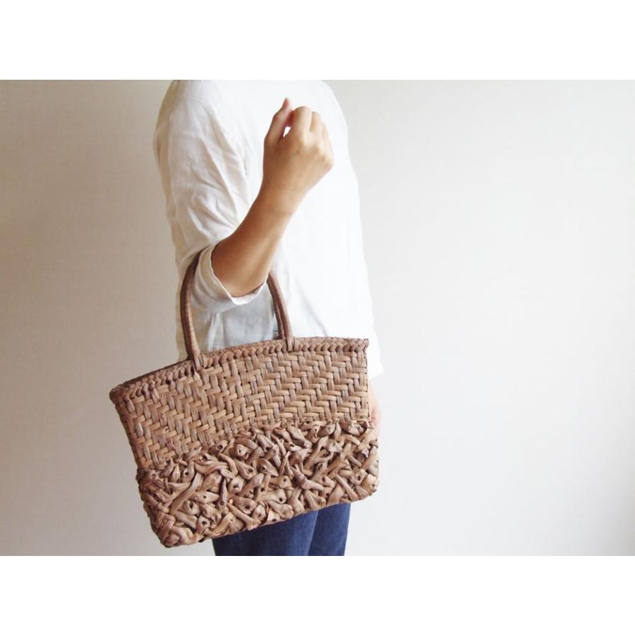 純国産 籠作家尚さん作 山葡萄かごバッグ 網代編みコブ付き乱れ編みMIX