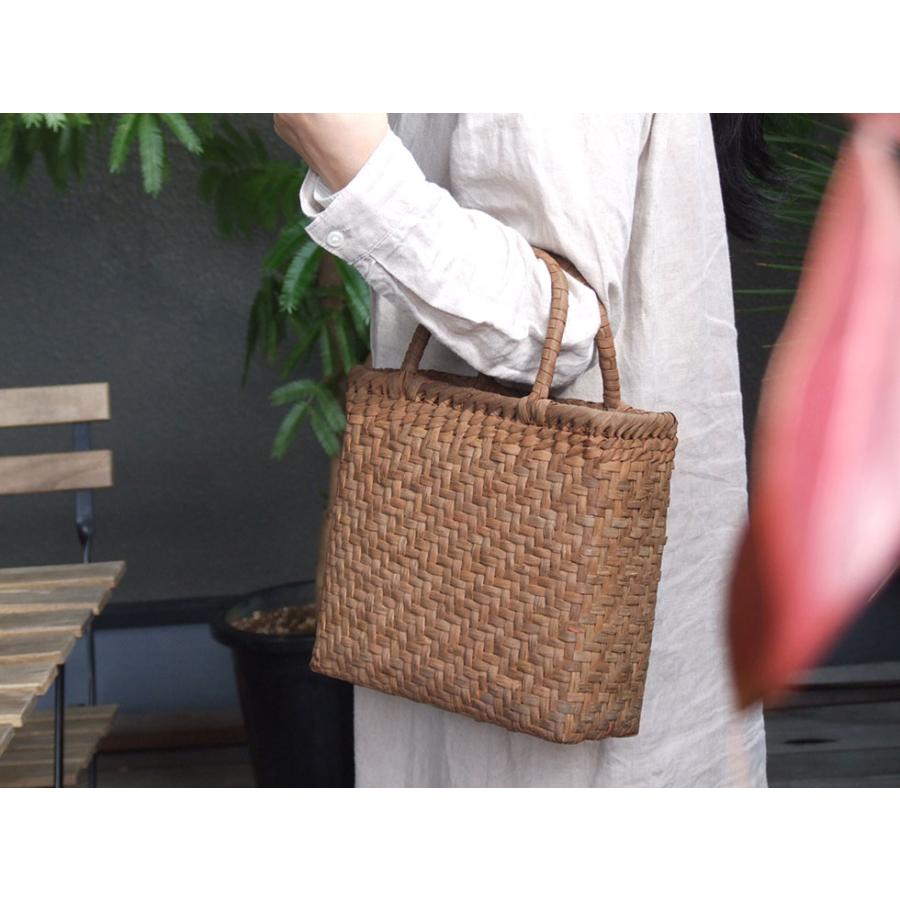 純国産 信州長野県 山葡萄かごバッグ 網代編み7mm スクエア型 上 柿渋