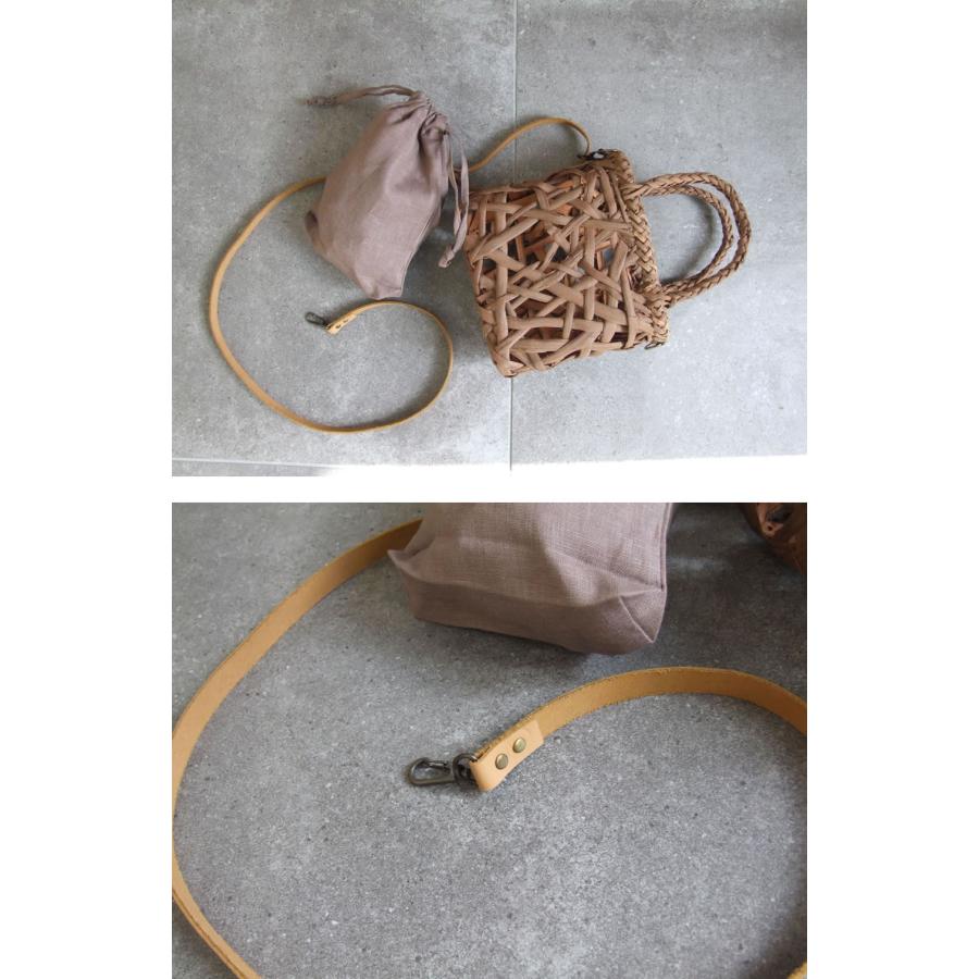 純国産 山葡萄かごバッグ 乱れ編み 本革ショルダー ポシェット リネン