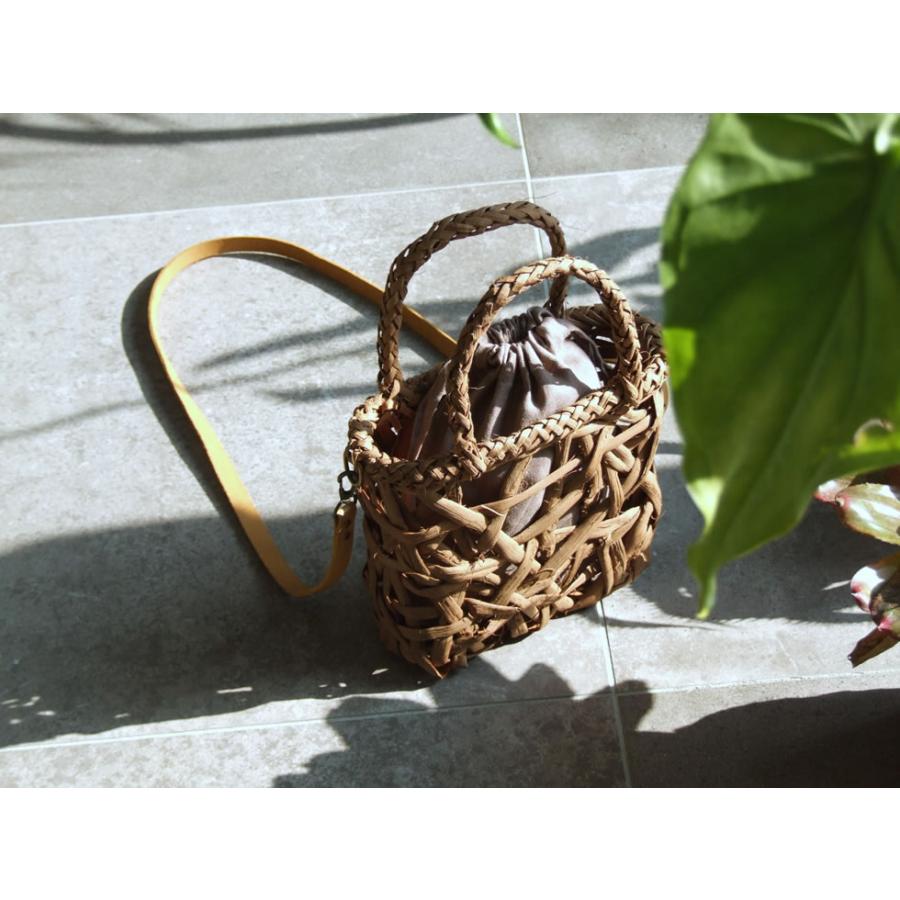 純国産 山葡萄かごバッグ 乱れ編み 本革ショルダー ポシェット リネン